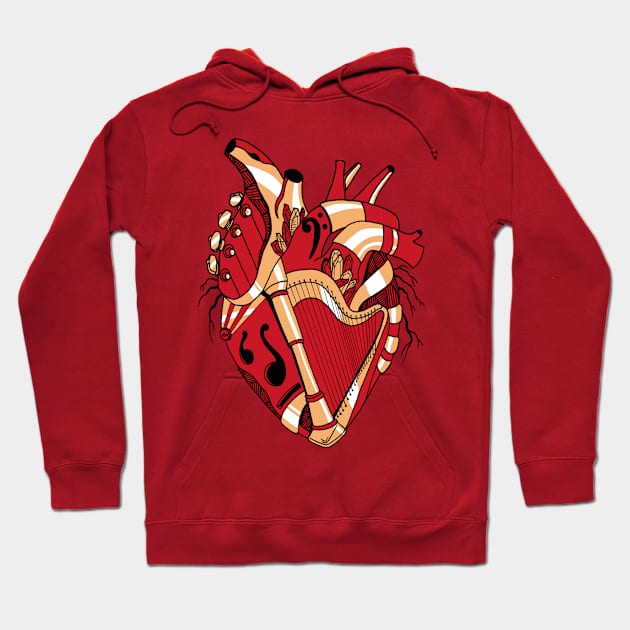 Red and Cream No 2 Musical Heart Hoodie by kenallouis